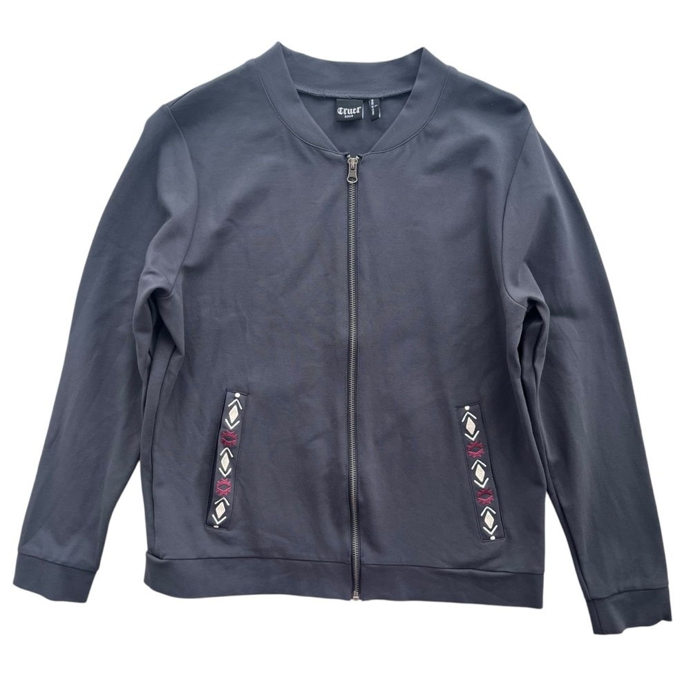 Cruel Denim Women’s L Gray Embroidered Tribal Pocket Full Zip Jacket #CTJ7139001